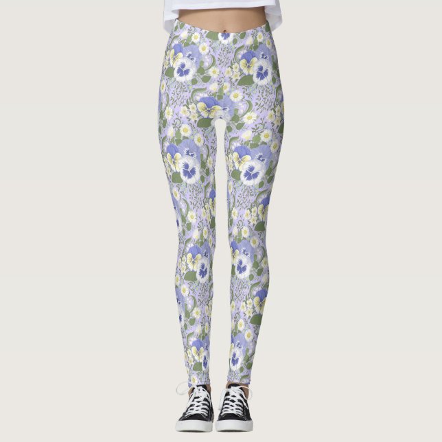 Vårträdgårdsblommor på lavendel leggings (Framsida)
