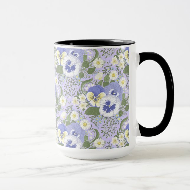 Vårträdgårdsblommor på lavendel mugg (Höger)