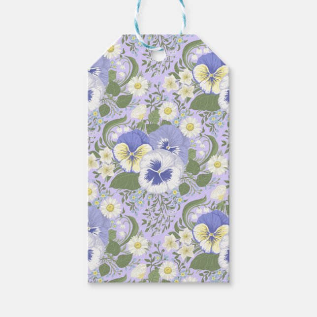 Vårträdgårdsblommor på lavendel presentetikett (Framsidan)
