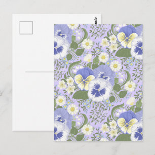 Vårträdgårdsblommor på lavendel vykort