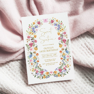 Vårträdgårdsblomsterkrans Sweet 16 Födelsedag Inbjudningar