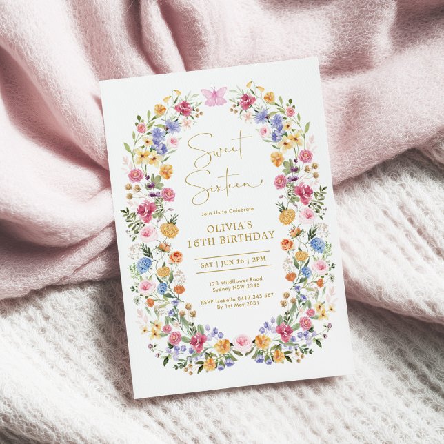 Vårträdgårdsblomsterkrans Sweet 16 Födelsedag Inbjudningar (Skapare uppladdad)