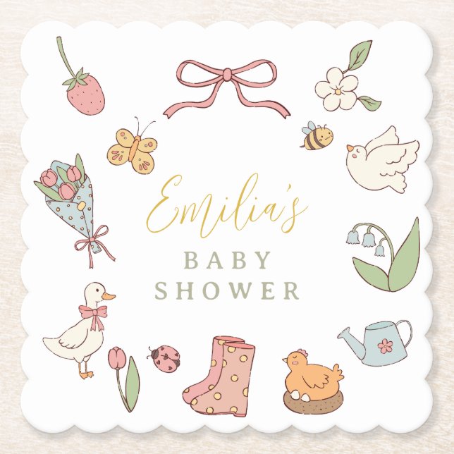 Vårträdgårdsdjur Baby Shower Underlägg Papper (Framsida)