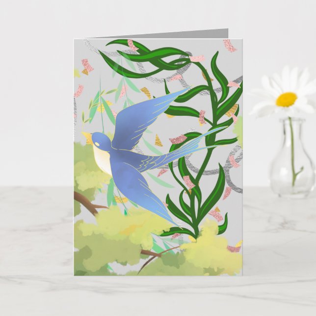 Vårträdgårdsfågelgrafik Kort (Liten växt)