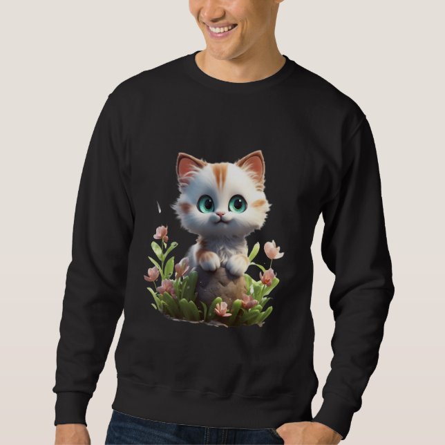 Vårträdgårdskitten Blomma Kattflicka Blommig Blomm Lång Ärmad Tröja (Framsida)