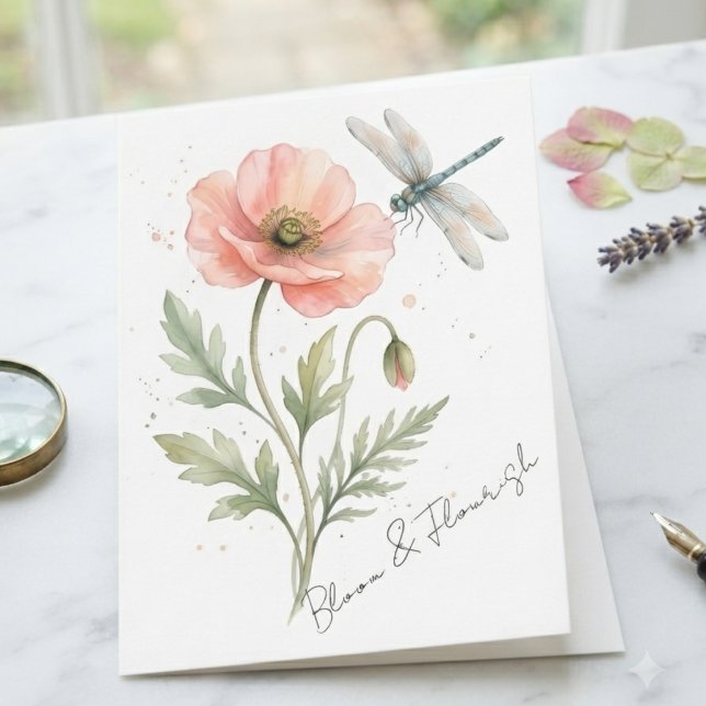 Vårträdgårdspoppor Vattenjungfru Anteckningskort (Delicate watercolor poppies perfect for sending spring greetings or thoughtful birthday wishes.)