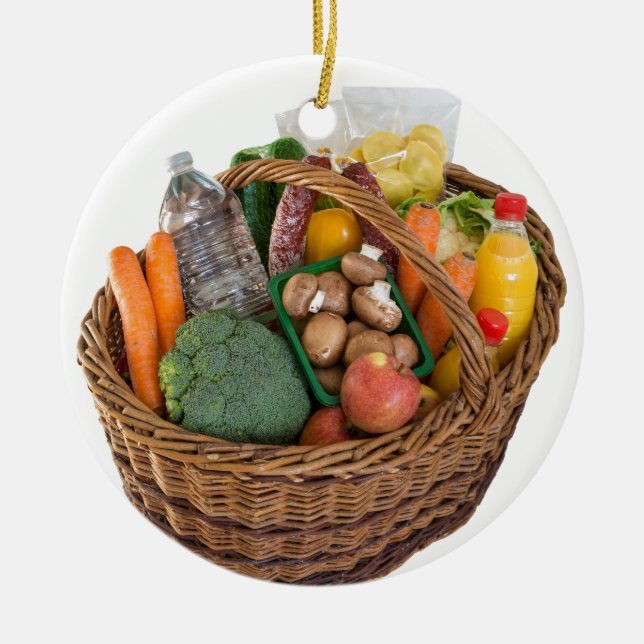 Varukorg med livsmedelsfrukter och grönsaker julgransprydnad keramik (Framsidan)