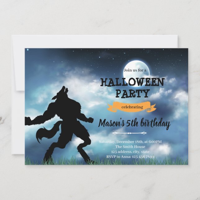 Varulv halloween-födelsedagsinbjudan tack kort (Framsida)