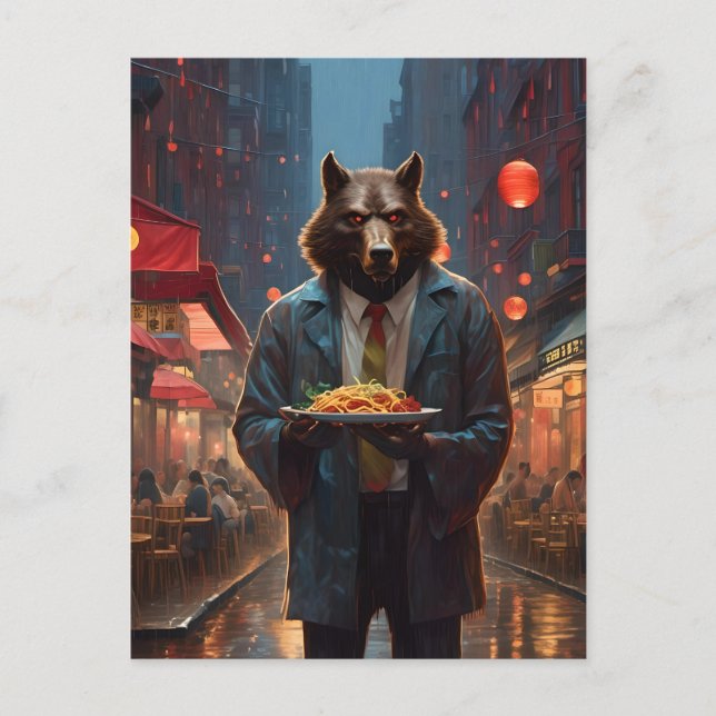 varulv med en stor skål av kött från nötskal vykort (Framsida)