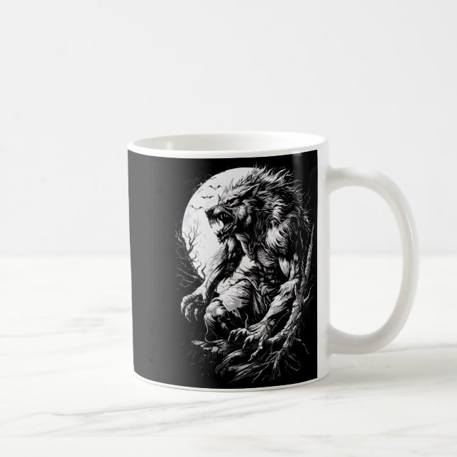Varulv Varg Ylar åt Fullmåne Kaffemugg (Höger)