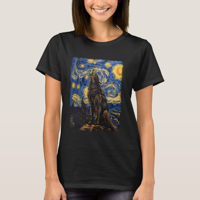 Varulv Varger Howling Starry Nattmålning T Shirt (Framsida)