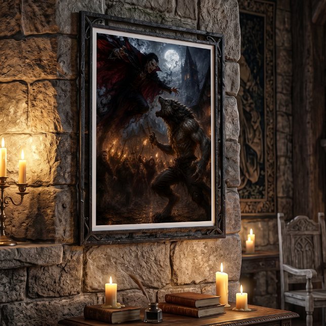 Varulv vs vampyr medeltida mörk fantasy-strid poster (Skapare uppladdad)