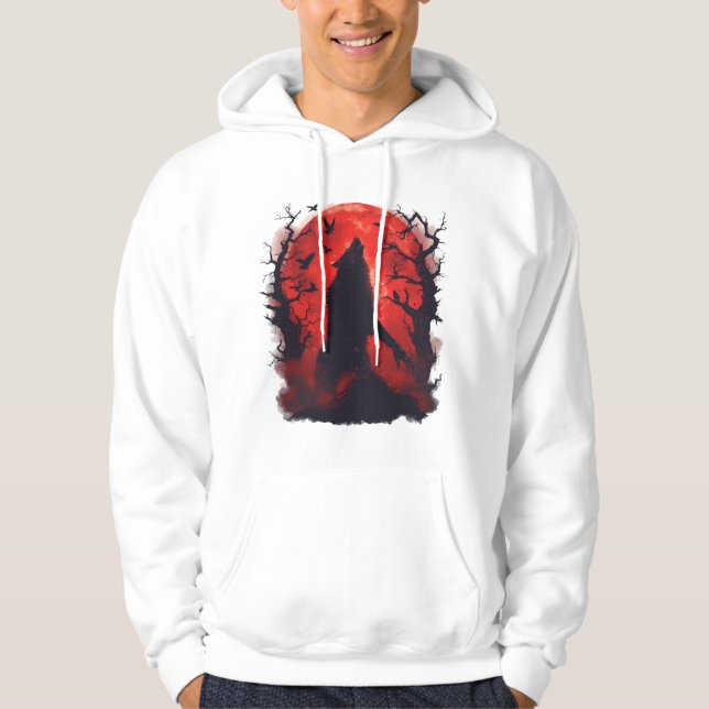 Varulvs Blodmåne Gotisk Halloween Hoodie (Framsida)