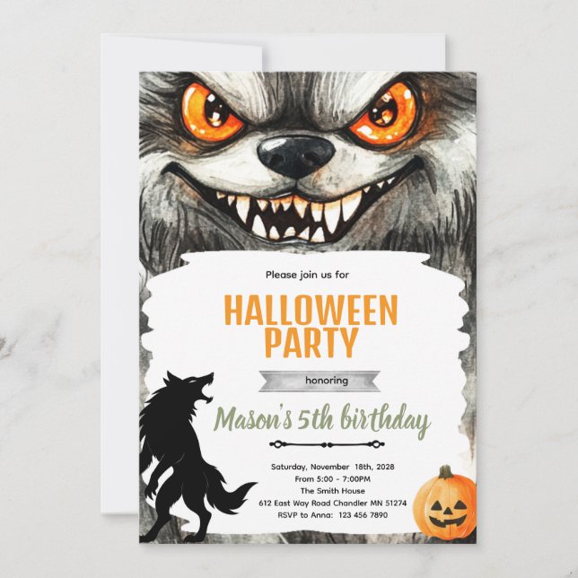 Varulvs Halloweenfest inbjudan (Framsida)