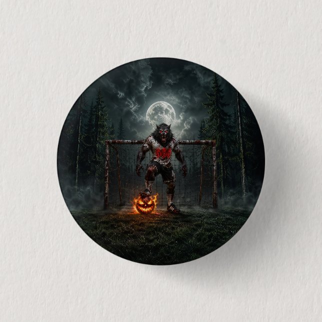 Varulvsfotbollsspelare Halloween-skräckkonst Knapp (Framsida)