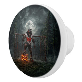 Varulvsfotbollsspelare Halloween-skräckkonst Knopp