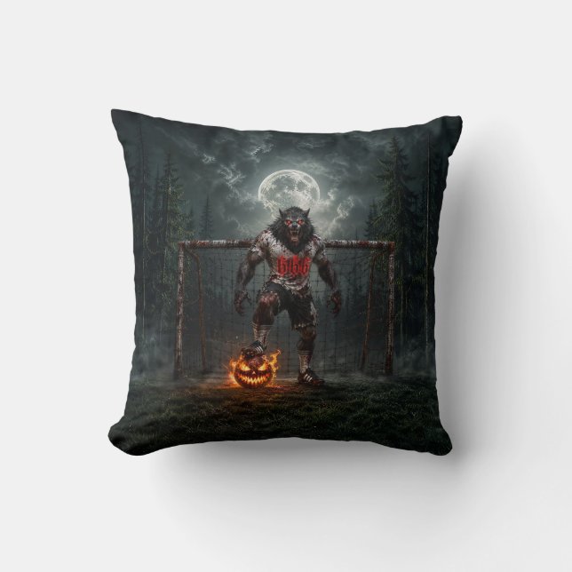 Varulvsfotbollsspelare Halloween-skräckkonst Kudde (Framsida)
