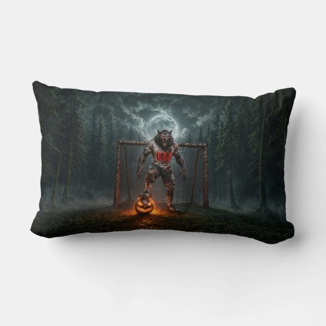 Varulvsfotbollsspelare Halloween-skräckkonst Lumbarkudde (Baksida)