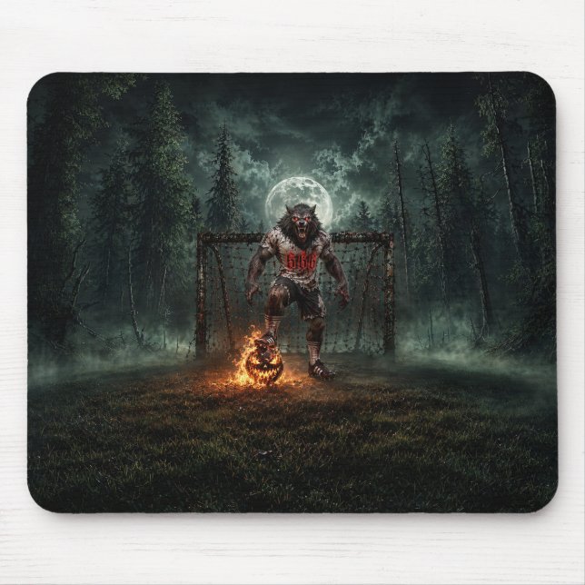 Varulvsfotbollsspelare Halloween-skräckkonst Musmatta (Framsidan)