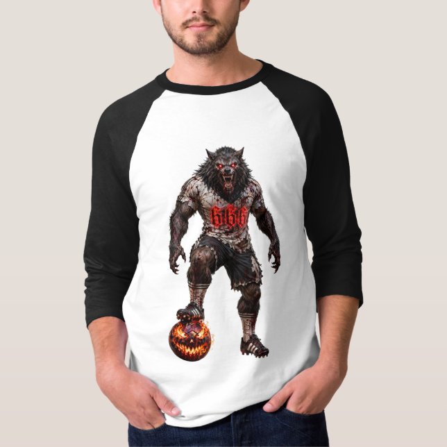 Varulvsfotbollsspelare Halloween-skräckkonst T Shirt (Framsida)
