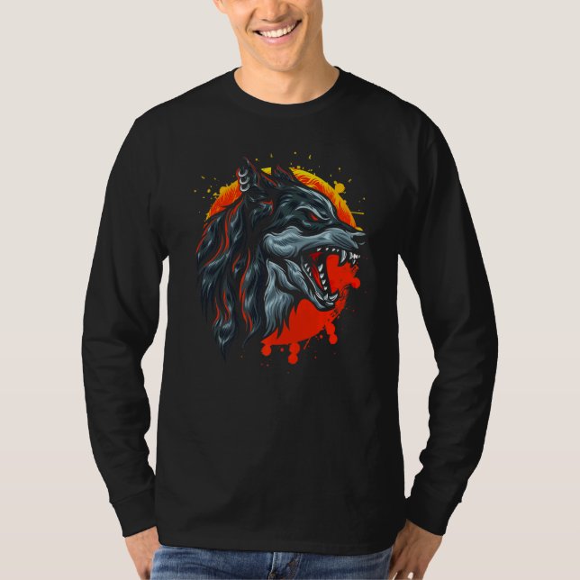 Varulvssolnedgång för Vargar Fläkt T Shirt (Framsida)