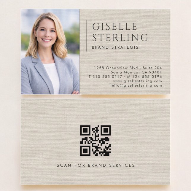 Varumärkesstrateg Linen Foto QR-kod Visitkort (Skapare uppladdad)
