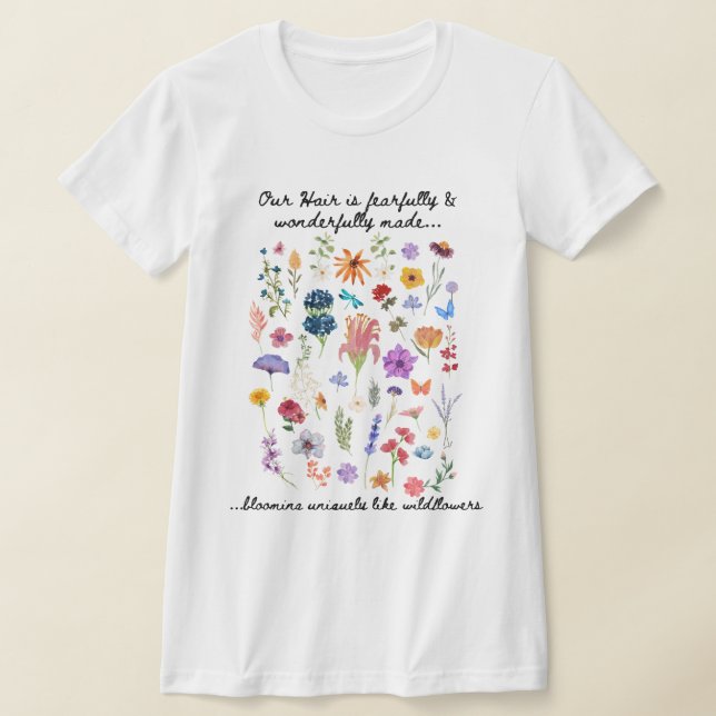 Vårvildblomma Svart Hår Uppskattning T-shirt (Laydown)
