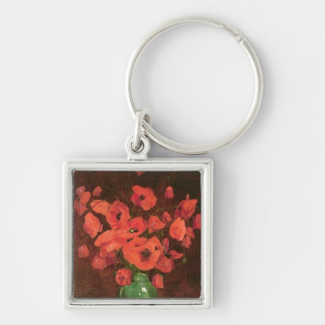 Vas av blommor 2 fyrkantig silverfärgad nyckelring (Framsidan)