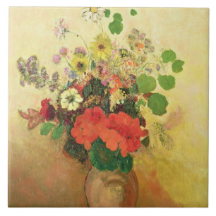 Vas av blommor, c.1908-10 (olja på kanfas) kakelplatta