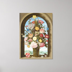 Vas av blommor i ett fönster, c.1618 canvastryck