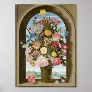 Vas av blommor i ett fönster, c.1618 poster