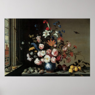 Vas av blommor med Window, Balthasar van der Ast Poster