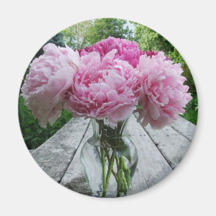 Vas av rosa pioner magnet