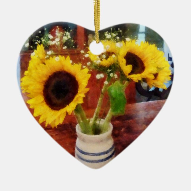 Vas av solblommor julgransprydnad keramik (Framsidan)