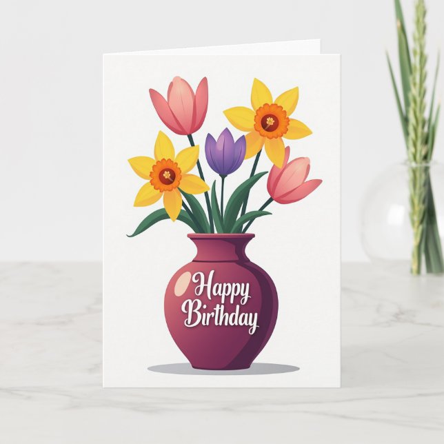 Vas Blommar Födelsedags Kort (Framsida)