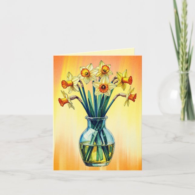 Vas full av vackra narcissus kort (Framsida)
