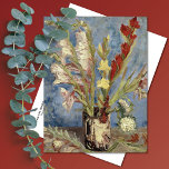 Vas Gladioli Asters Vincent van Gogh Vykort<br><div class="desc">Ett vykort för bra med den postimponerande målningen,  Vas med Gladioli och kinesisk Asters (1886),  av Vincent van Gogh (1853-1890),  en nederländsk konstnär. Ett stillastående liv med vas av vitt,  gult och rött gladiolus mot blå bakgrund.</div>
