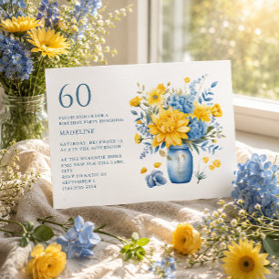 Vas Gul Blå Blommor 60-årsdag Inbjudningar