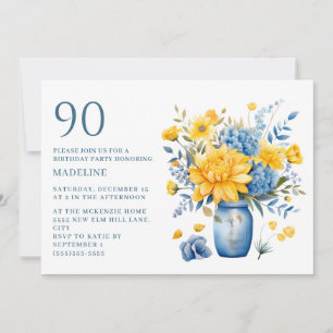 Vas gula blå blommor 90-årsdag inbjudningar