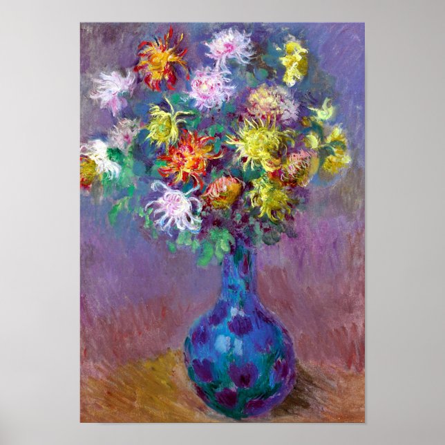 Vas i Chrysanthemum Flowers, Claude Monet Art Poster (Framsidan)