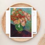 Vas i Chrysanthemums Claude Monet Vykort<br><div class="desc">Ett vykort för konst med bra,  Vas i Chrysanthemums (1882) av Claude Monet (1840-1926). Ett vackert liv som blåser rött morsa i grönten vas.</div>
