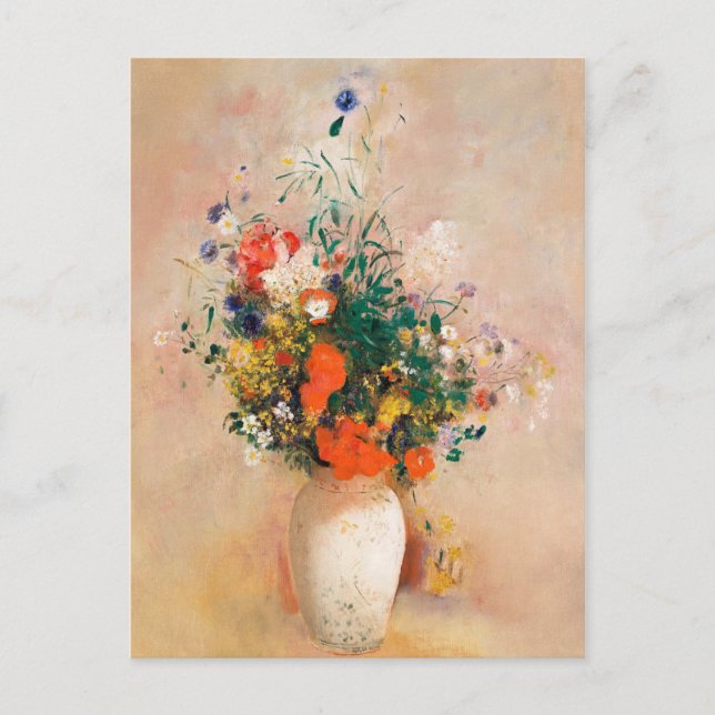 Vas i Flowers av Redon Post Impressionist Vykort (Framsida)
