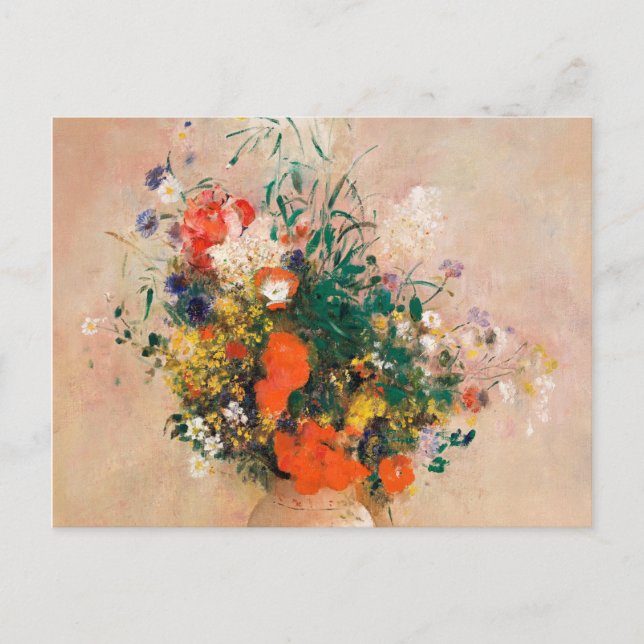 Vas i Flowers av Redon Post Impressionist Vykort (Framsida)