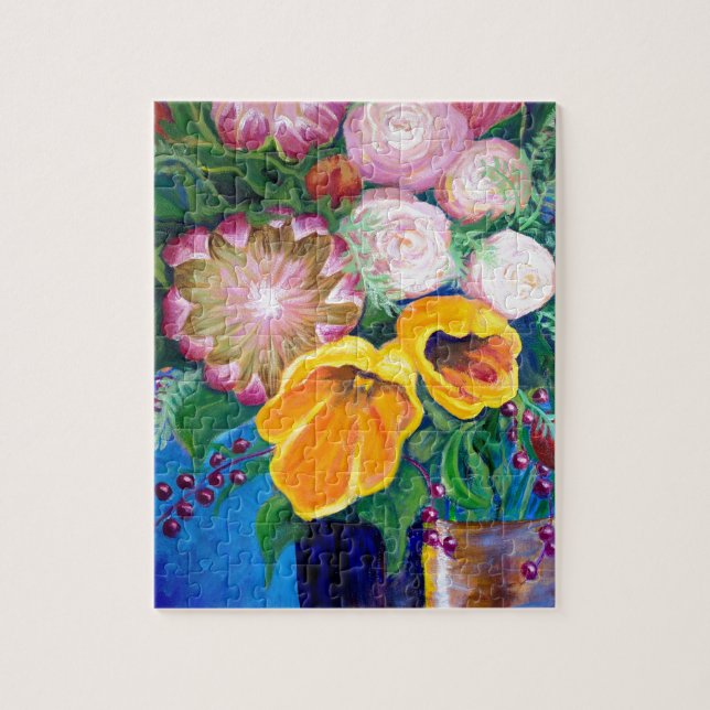 Vas i Flowers - Proteas, Tulips och Ro Pussel (Vertikal)