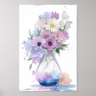Vas i Pastel Flowers Watercolor Flower Poster