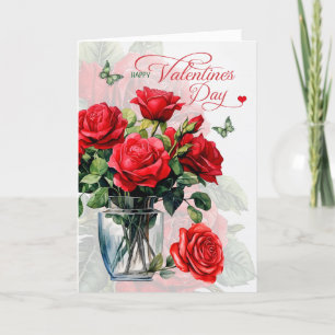 Vas i Röd ros och Butterflies Valentindagen Helgkort