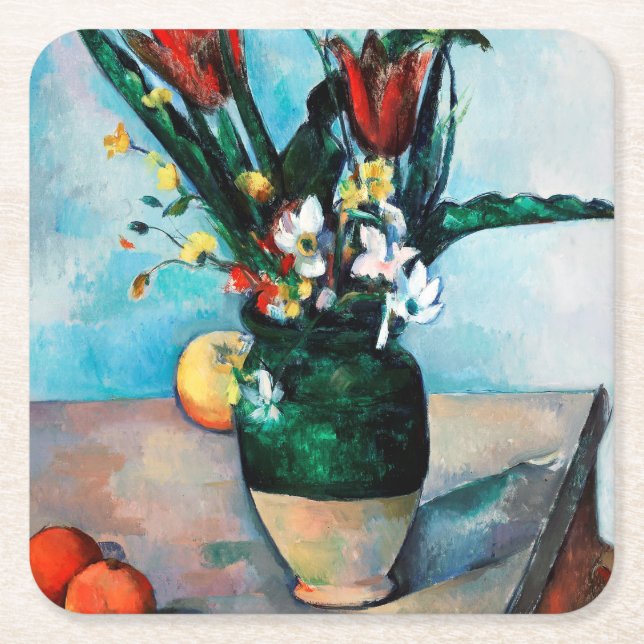 Vas i Tulips, Paul Cezanne Underlägg Papper Kvadrat (Framsidan)
