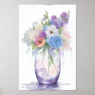 Vas i Watercolor Flowers Pastel Färg Poster