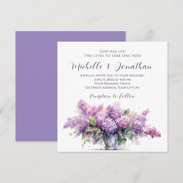 Vas Lilac Flowers Inspirational Christian Bröllop Inbjudningar (Fram/baksida)