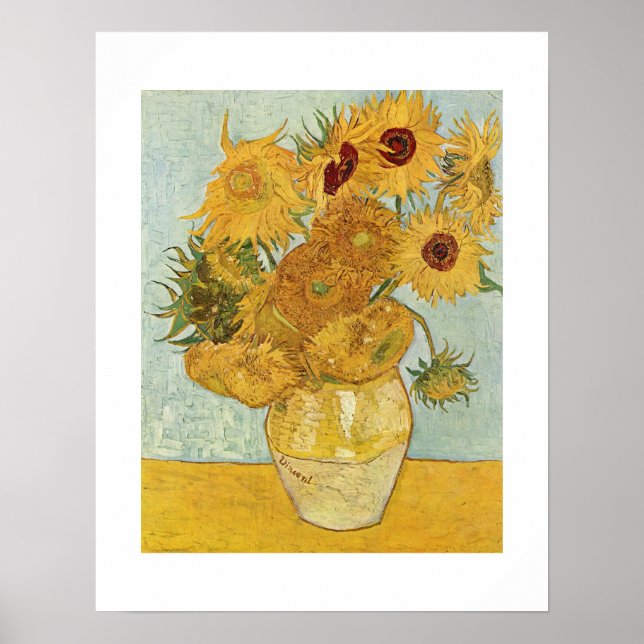 Vas med 12 solblommor Van Gogh-originalet Poster (Framsidan)